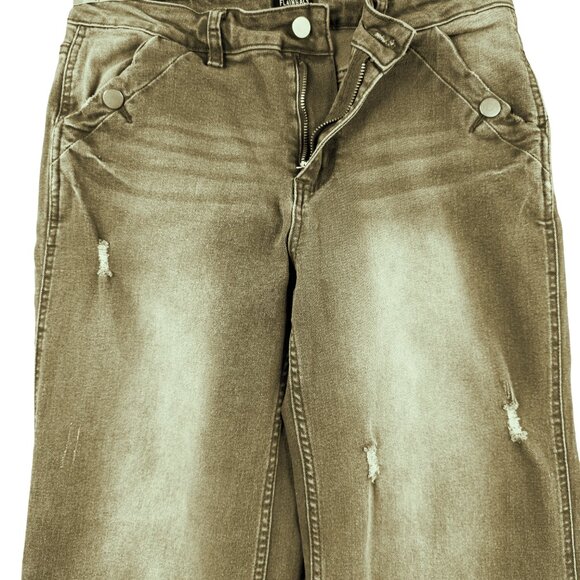 FLAMINGALS Brown Wide Leg Jeans Women’s Size Large Stretch Denim Distressed - Picture 14 of 15